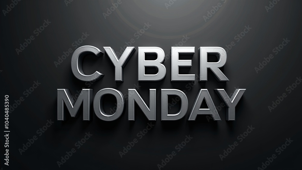 Futuristic CYBER MONDAY in metallic silver 3D on black background Futuristic CYBER MONDAY in metallic silver 3D on black background
