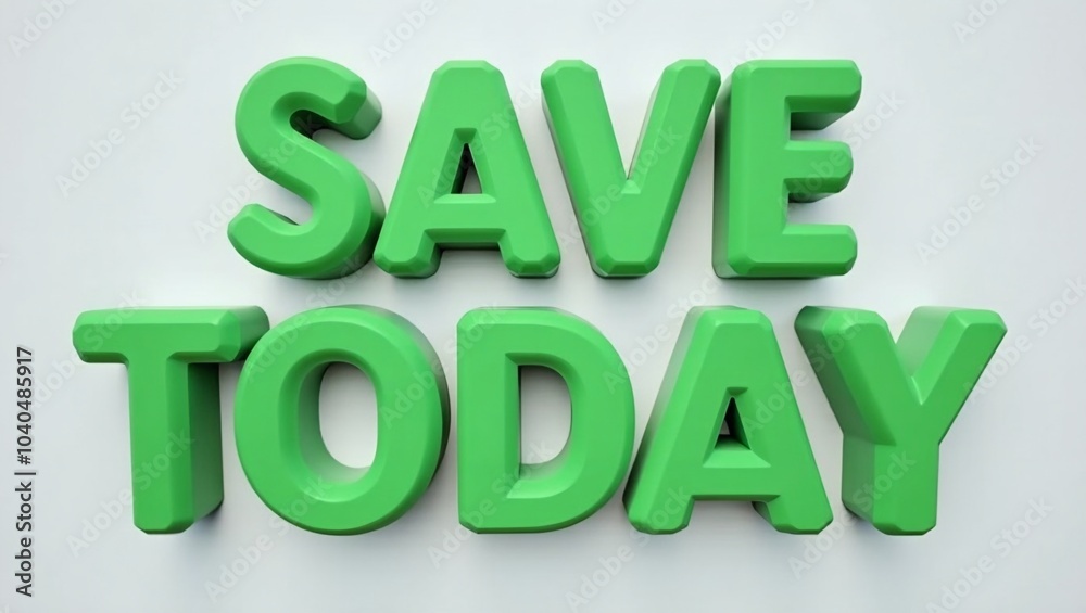 Dynamic SAVE TODAY text in vibrant 3D green on light gray perfect for daily deals Dynamic SAVE TODAY text in vibrant 3D green on light gray perfect for daily deals