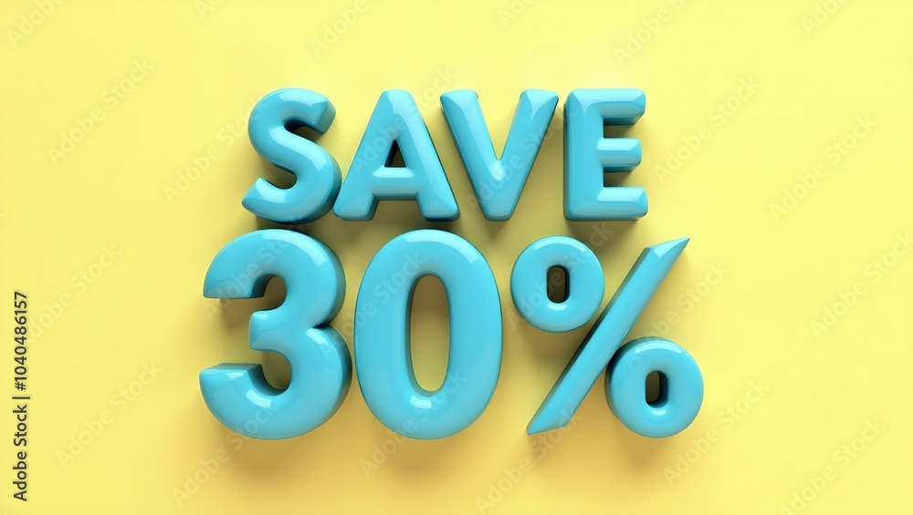 3D blue SAVE 30 on yellow background for promotions 3D blue SAVE 30 on yellow background for promotions