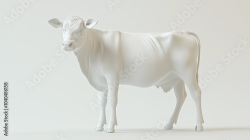 White Cow Rendered in 3D Against a Plain Background