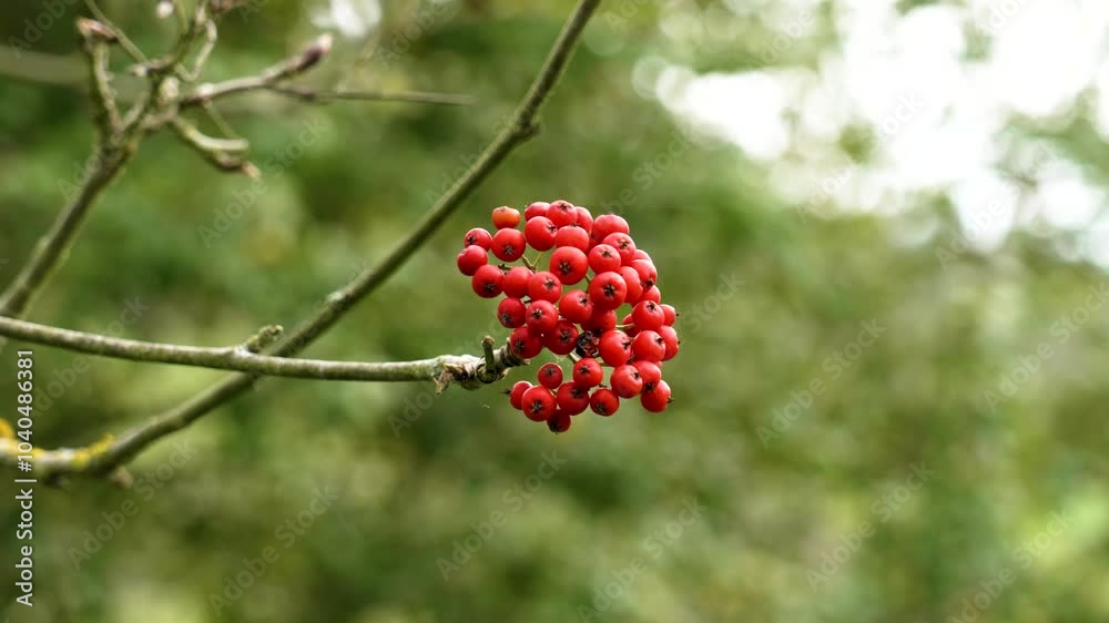 Ripe Rowan berries on Mountain ash tree brunch in autumn season in north Spain forest close up Ripe Rowan berries on Mountain ash tree brunch in autumn season in north Spain forest close up