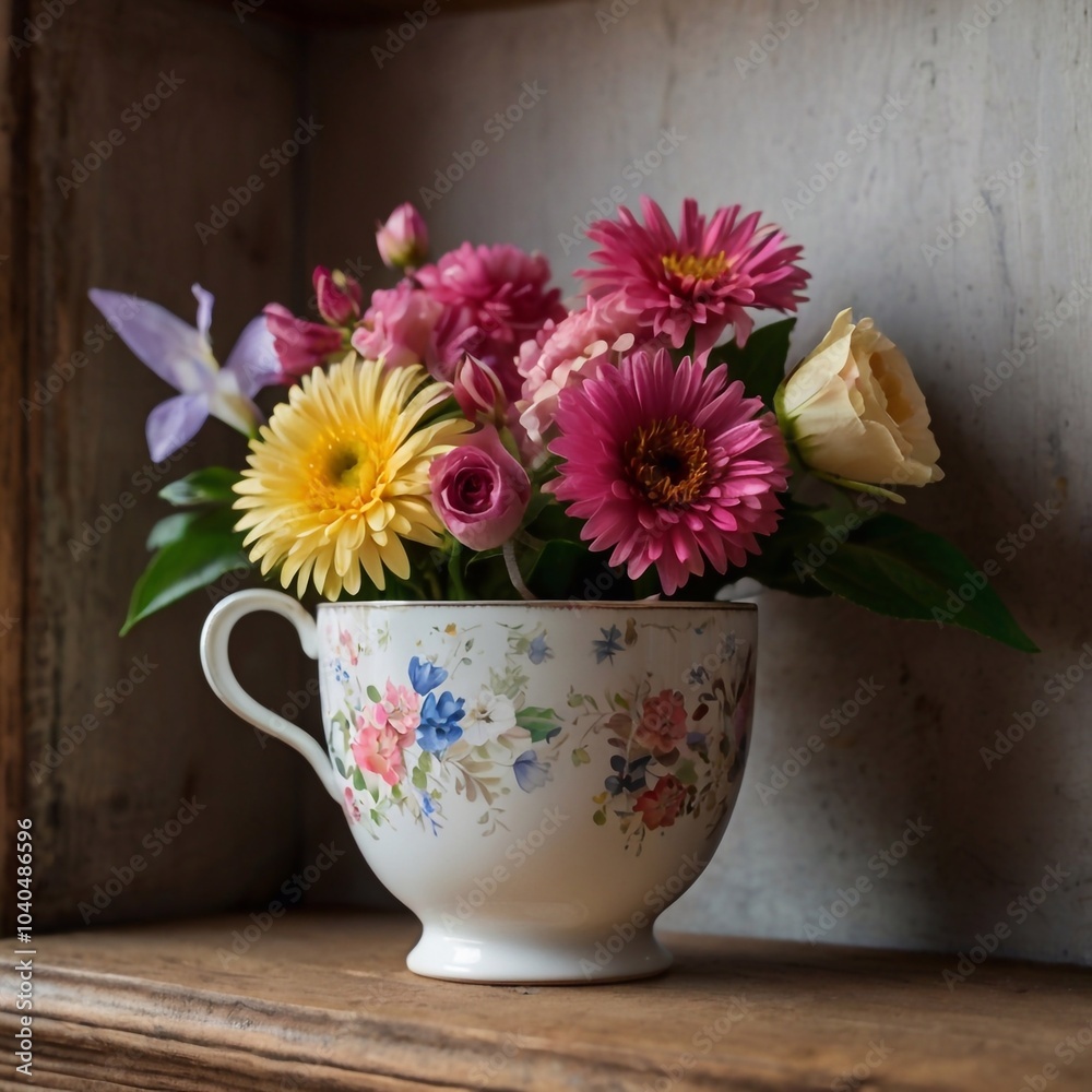 Fototapeta premium Bouqet of flowers in the cup 