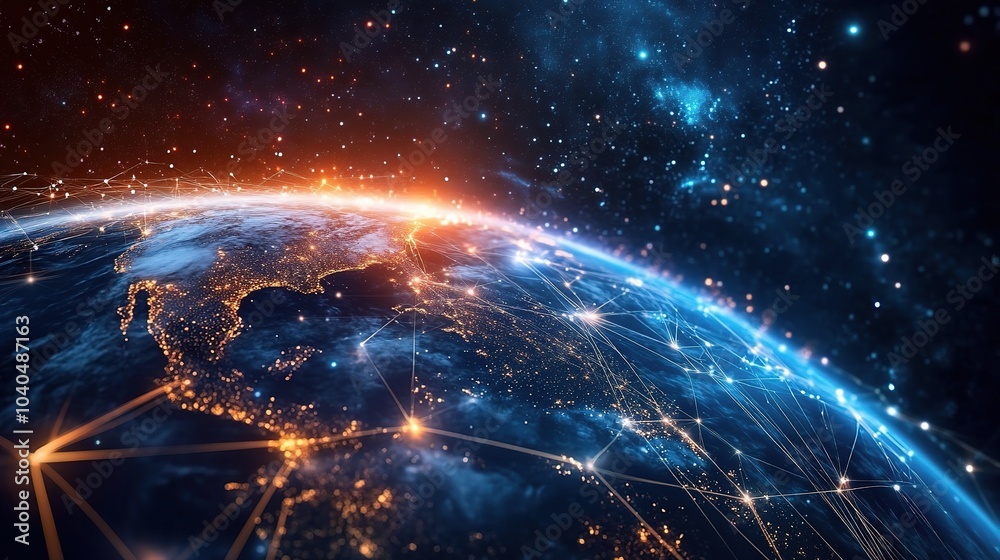Obraz premium Futuristic Global Connection in Outer Space