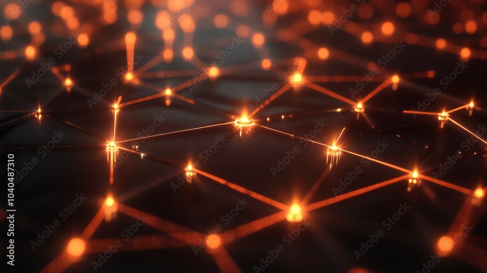 A 3D blockchain network with glowing nodes and interconnected lines A 3D blockchain network with glowing nodes and interconnected lines