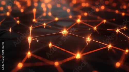 A 3D blockchain network with glowing nodes and interconnected lines