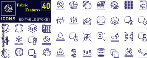 Wallpaper Mural Set of fabric features icons. Line art style icons bundle . Editable stroke. Vector illustration Torontodigital.ca