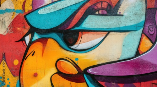 A colorful street art mural on an urban wall, Urban culture theme, Graffiti style