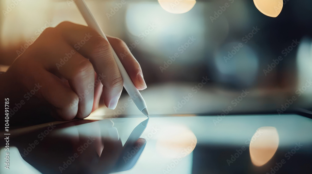 Obraz premium Hand Using Stylus on Digital Tablet