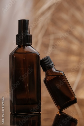 Cosmetic Mockup in Warm Tones with Jars and Bottles