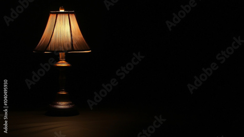 A minimalist image featuring a completely dark black background, illuminated only by a solitary light from a lamp. Generative AI