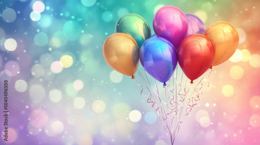 Colorful balloons floating against a soft bokeh background for celebratory themes Colorful balloons floating against a soft bokeh background for celebratory themes