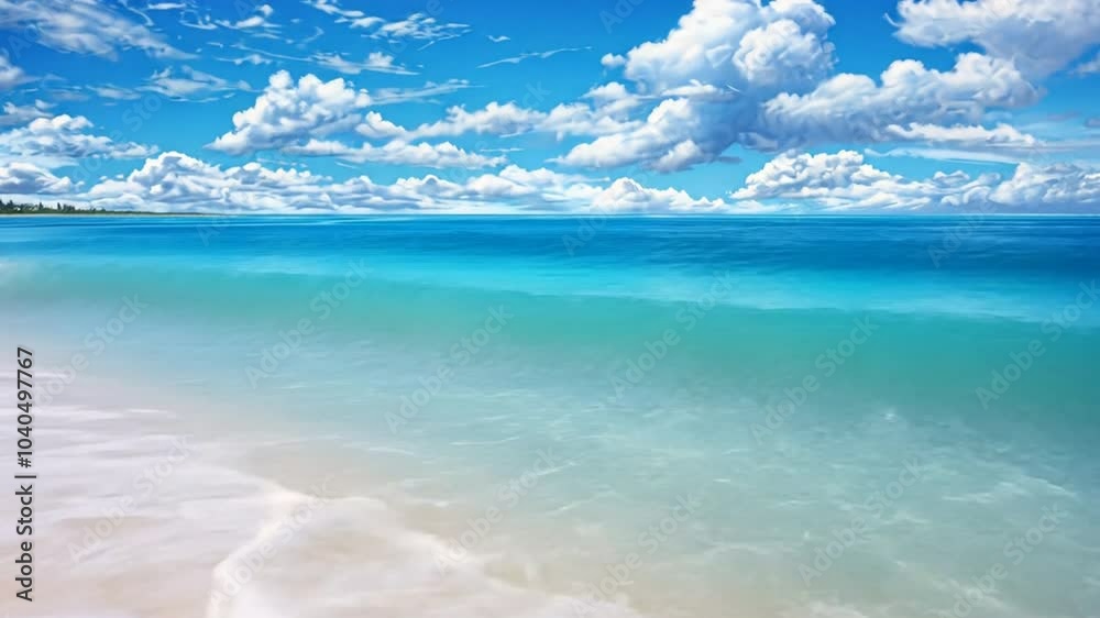 Tranquility by the Shore: A mesmerizing view of a pristine beach with turquoise waters gently lapping against the soft white sand, framed by a breathtaking sky with fluffy clouds. Tranquility by the Shore: A mesmerizing view of a pristine beach with turquoise waters gently lapping against the soft white sand, framed by a breathtaking sky with fluffy clouds.