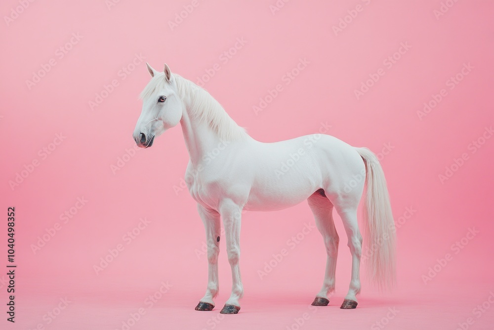 Fototapeta premium White Horse on Pink Background