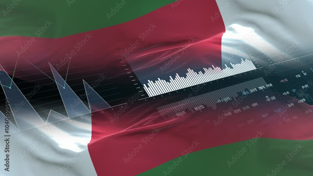 Madagascar flag - Waving flag on report analytics data statement