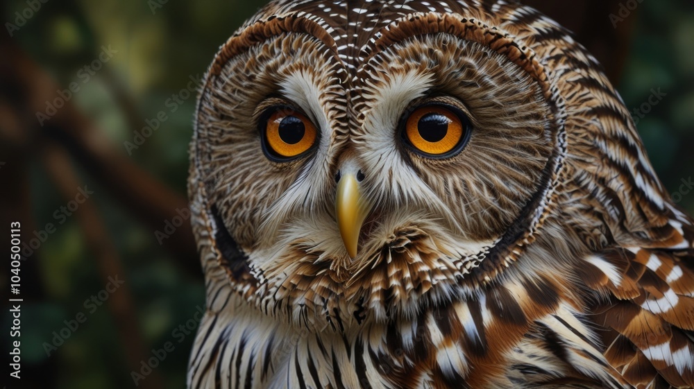 Obraz premium The common owl is a majestic nocturnal bird, known for its distinctive call. It prefers forests and open areas, hunting rodents. A valuable element of the ecosystem!