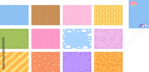 Set of cute childish background in cartoon hand drawn style for children projects. 