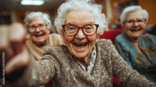 Joyful Seniors Celebrating Friendship and Laughter in a Colorful Setting. Generative ai