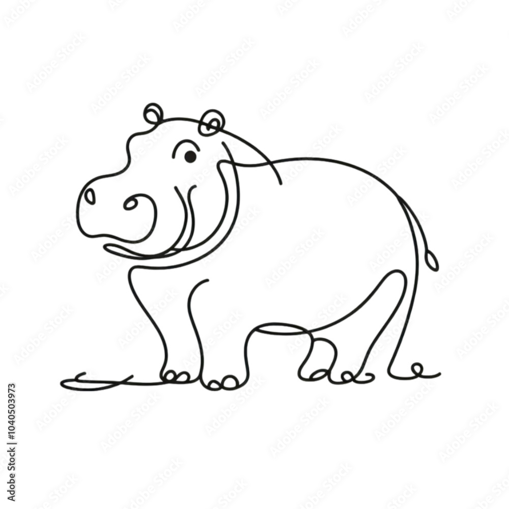 Obraz premium Continuous line hippopotamus illustration in minimalist style, AI Generation
