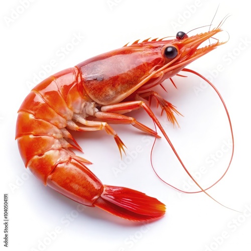 Red shrimp isolated on white background showcasing its vibrant color and details. Generative AI