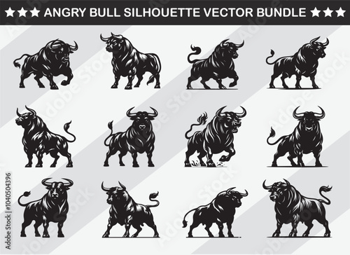 Angry Bull silhouette vector art illustration, Line art, CNC cut file, Vinyl cut file, Laser engraving file