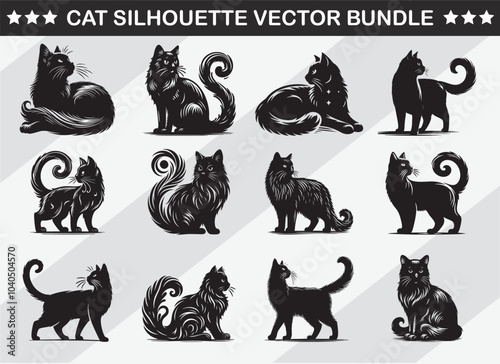Cat silhouette vector art illustration, Line art, CNC cut file, Vinyl cut file, Laser engraving file
