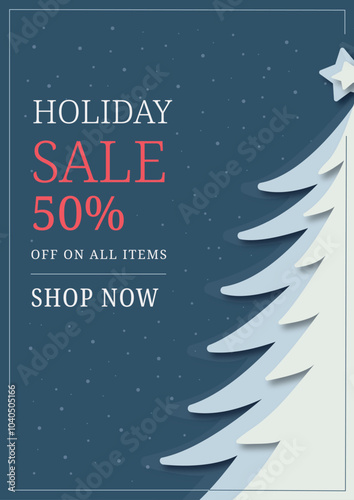 New Year discounts poster blue background. Sale christmas