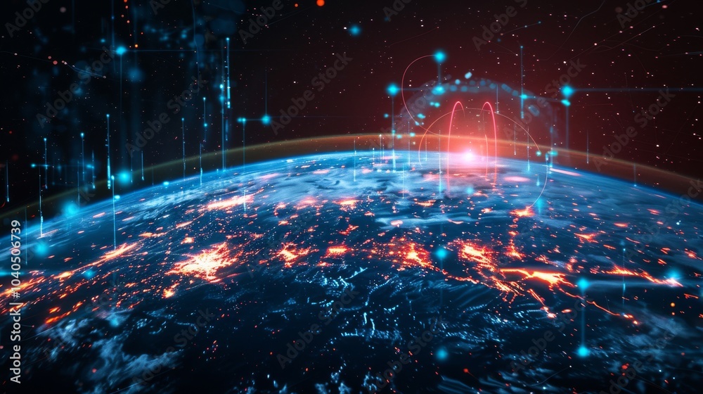 Fototapeta premium Earth with a network of digital lines showing global telecommunication and cryptocurrency
