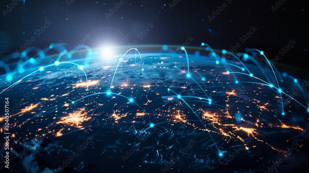 Fototapeta premium Earth with a network of digital lines showing global telecommunication and cryptocurrency