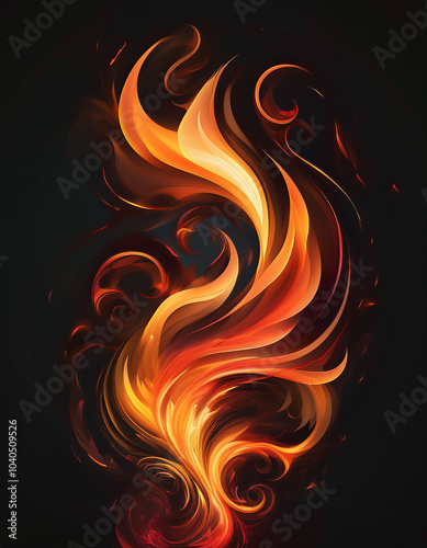 Abstract inferno: swirling flames dance in fiery hues against a deep black backdrop. An intense, mesmerizing spectacle of heat and energy.