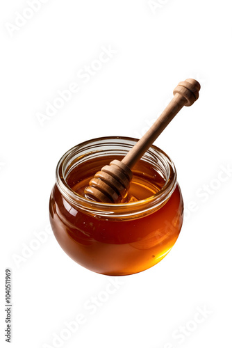 Honey pot png Honey with wooden honey dipper png Glass jar and honey dripping from dipper A wooden spoon is used to drip honey into a jar honey drizzling from a wooden dipper isolated on transparent