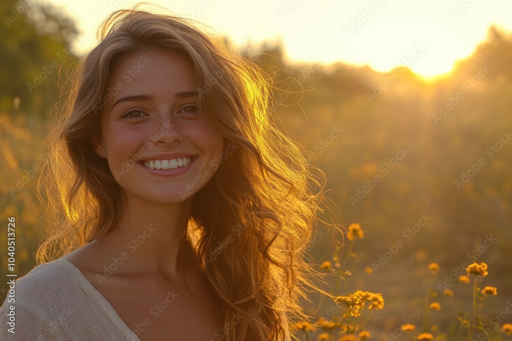 Young Woman in Flower Field