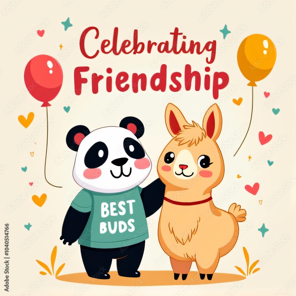 Celebrating Friendship Panda Llama Best Buds Kawaii Design Celebrating Friendship Panda Llama Best Buds Kawaii Design