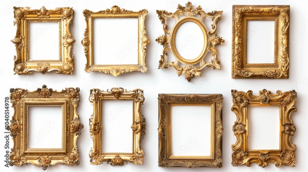 custom made wallpaper toronto digitalAntique gold frames, each with unique ornate designs, isolated on a white background