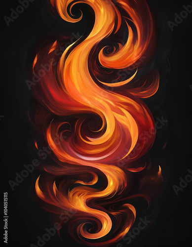 Abstract fiery swirls dance on a dark canvas, creating a mesmerizing, intense, and fiery spectacle of swirling, vibrant hues. A captivating visual journey!