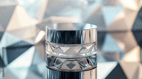 Luxury Cosmetic Jar with Faceted Crystal Design and Metallic Lid