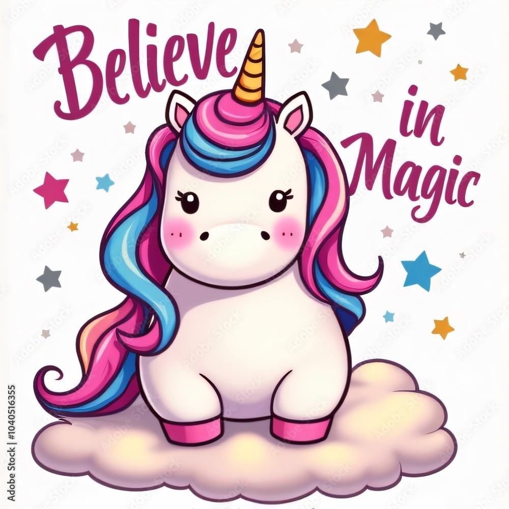 Naklejka premium Kawaii Unicorn Believe in Magic Design