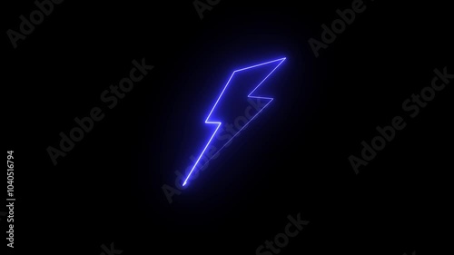  glowing Neon Battery charging power symbol, lightning bolt sign in the circle ,Neon flash icon on black background. Animation of seamless loop photo