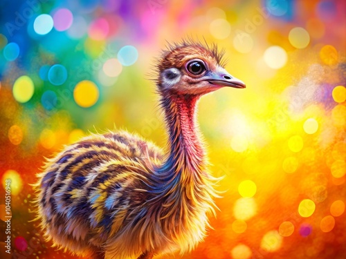 Cute Baby Ostrich with Colorful Background for Kids photo