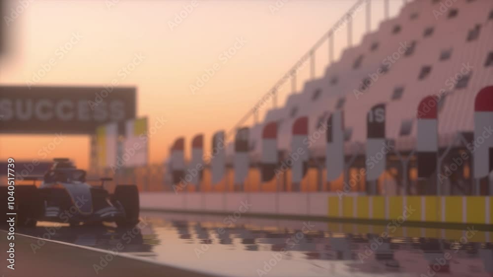 Formula one race car racing along the homestretch over the finish line. Slow motion video
