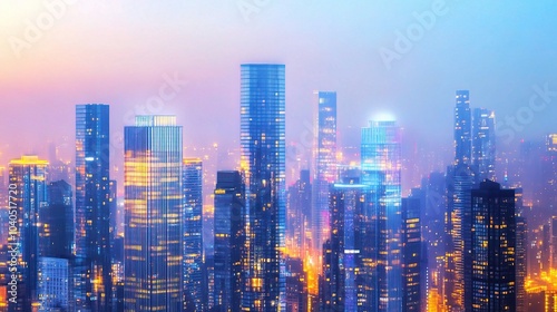 Wallpaper Mural Illuminated Modern Cityscape at Dusk Torontodigital.ca