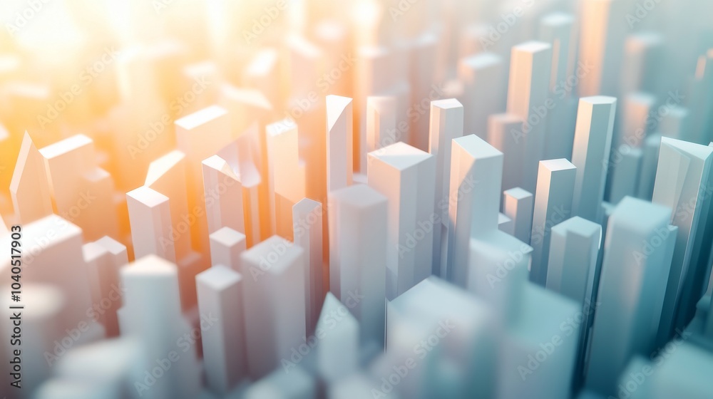 Obraz premium 3D abstract cityscape with a low-poly design, showing an innovative architectural layout of skyscrapers in a futuristic urban environment.