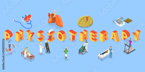 3D Isometric Flat Vector Illustration of Physiotherapy, Healthcare and Rehabilitation