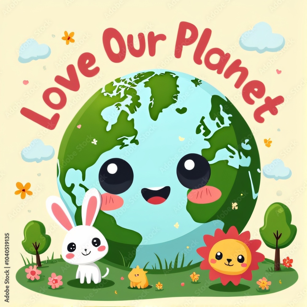 Naklejka premium Kawaii Earth Day Illustration with Animals