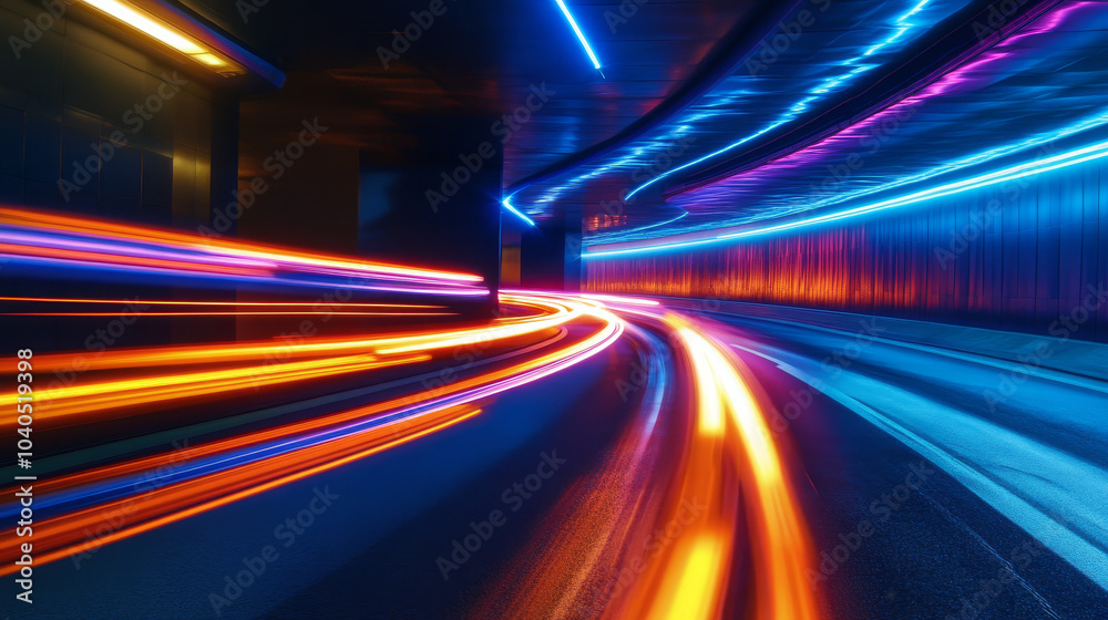Add dynamic motion to the neon lights with glowing streaks, flowing light trails, or swirling patterns, creating the impression of constant movement and a sense of action within the stillness Add dynamic motion to the neon lights with glowing streaks, flowing light trails, or swirling patterns, creating the impression of constant movement and a sense of action within the stillness
