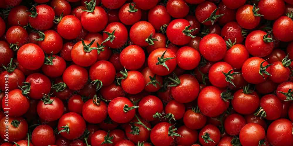 Ripe red tomatoes lie chaotically in a pile, completely filling the frame. The bright red color of the vegetables creates a saturated background. Ripe red tomatoes lie chaotically in a pile, completely filling the frame. The bright red color of the vegetables creates a saturated background.