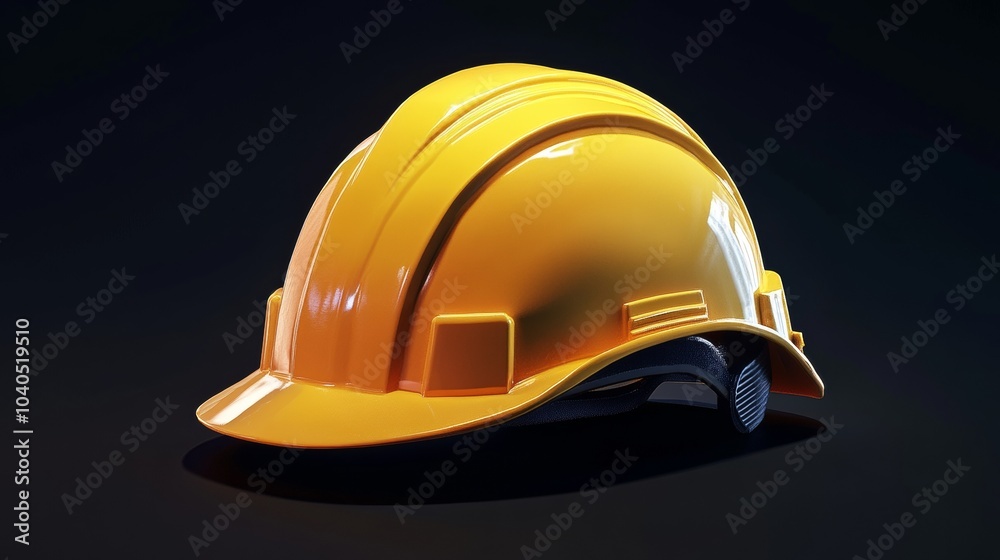 A 3D realistic yellow protective helmet, essential for worker safety in construction, engineering, and industrial sectors. A 3D realistic yellow protective helmet, essential for worker safety in construction, engineering, and industrial sectors.
