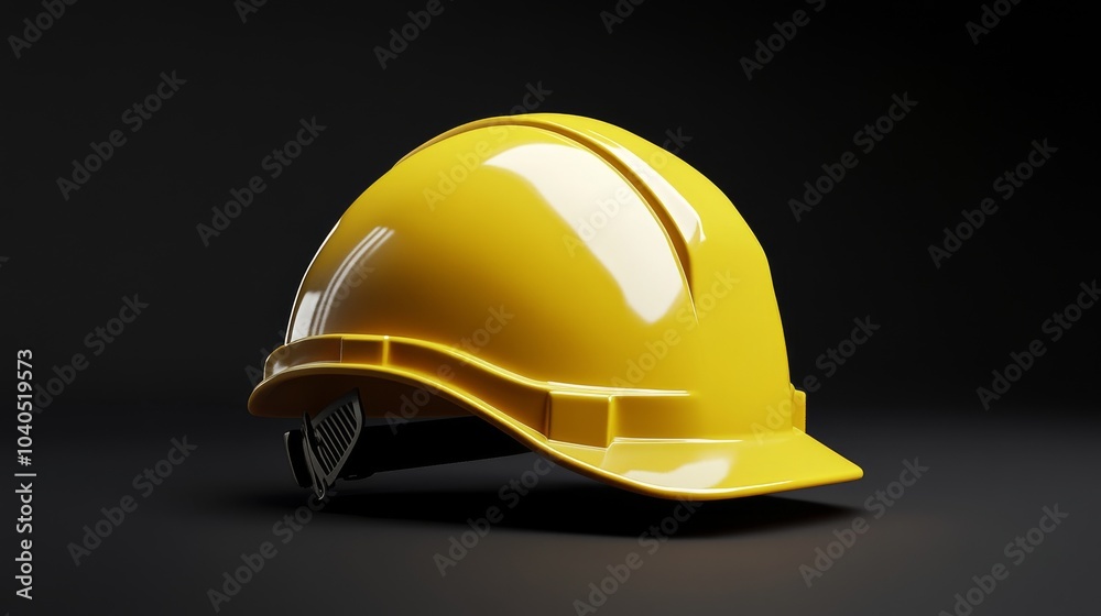 Fototapeta premium A 3D realistic yellow protective helmet, essential for worker safety in construction, engineering, and industrial sectors.