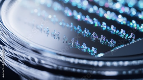 A detailed close-up of a gene sequencing nanopore device, analyzing DNA molecules in real-time, Genomics technology style
