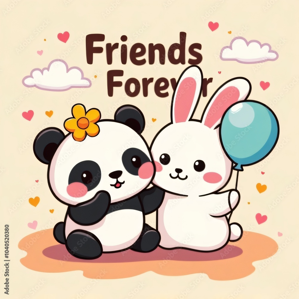 Kawaii Panda and Bunny Friends Forever Design Kawaii Panda and Bunny Friends Forever Design