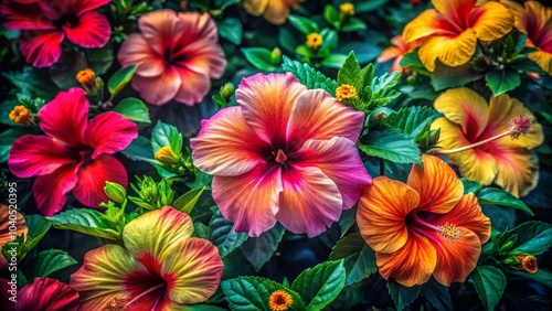 Vibrant Watercolor Hibiscus Flowers in Exotic Background